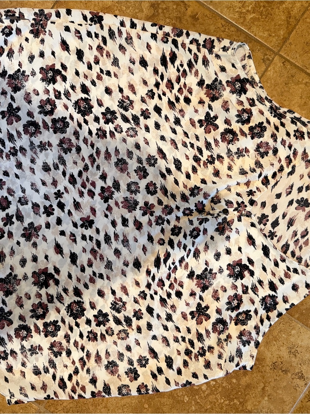 Maurices Cream Blouse with Black & Mauve Floral Print